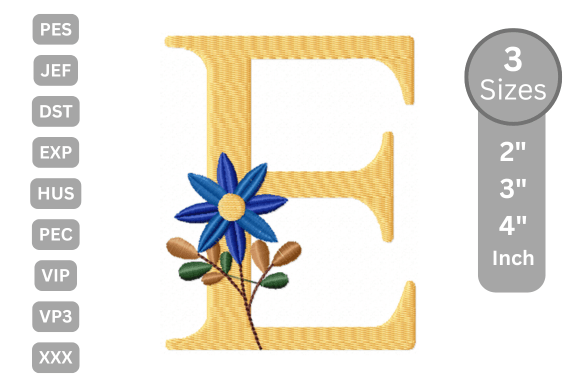 Botanical Flower Letter - E: A Stylish Embroidery Choice