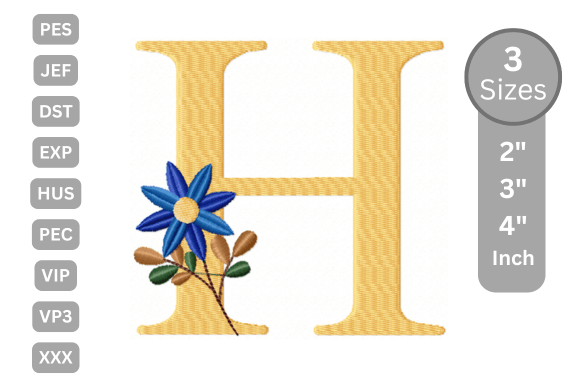 Botanical Flower Letter - H: A Charming Embroidery Design