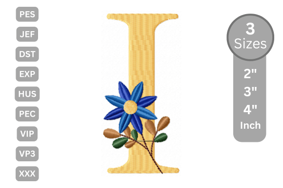 Charming Botanical Flower Letter - I Embroidery