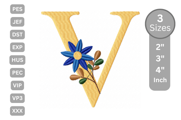 Charming Botanical Flower Letter - V