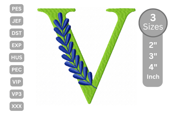 Elegant Floral Alphabet Letter-V for Seasonal Embroidery