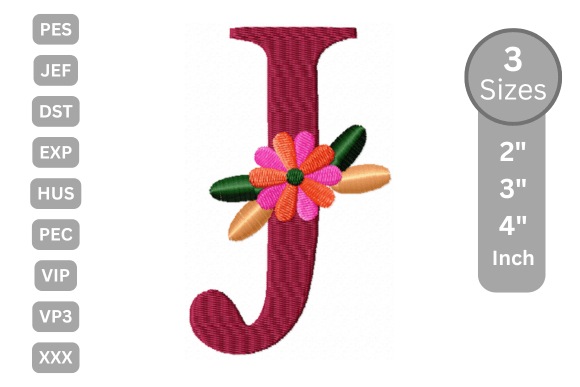 Elegant Floral J for Embroidery Projects