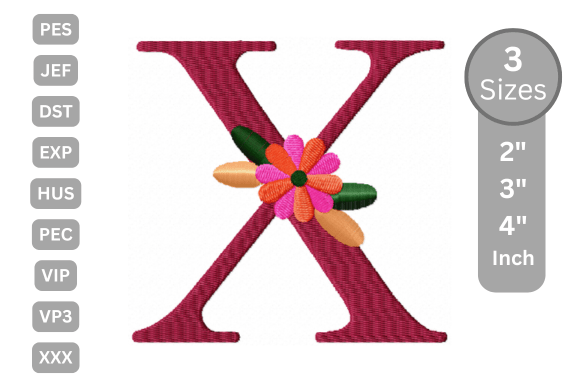 Floral Alphabet Letter - X: A Stylish Embroidery Design